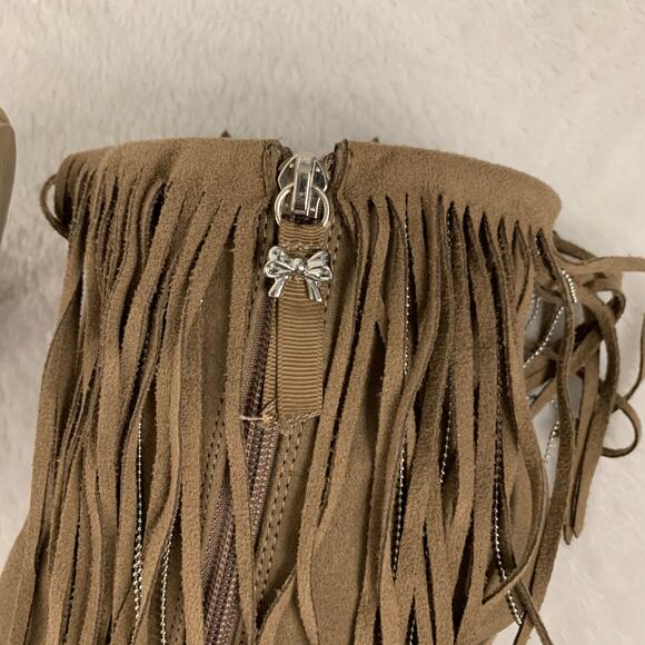 Betseyville by Betsey Johnson Fringe Tan Wedge Ankle Boots Size 7 - Picture 7 of 10